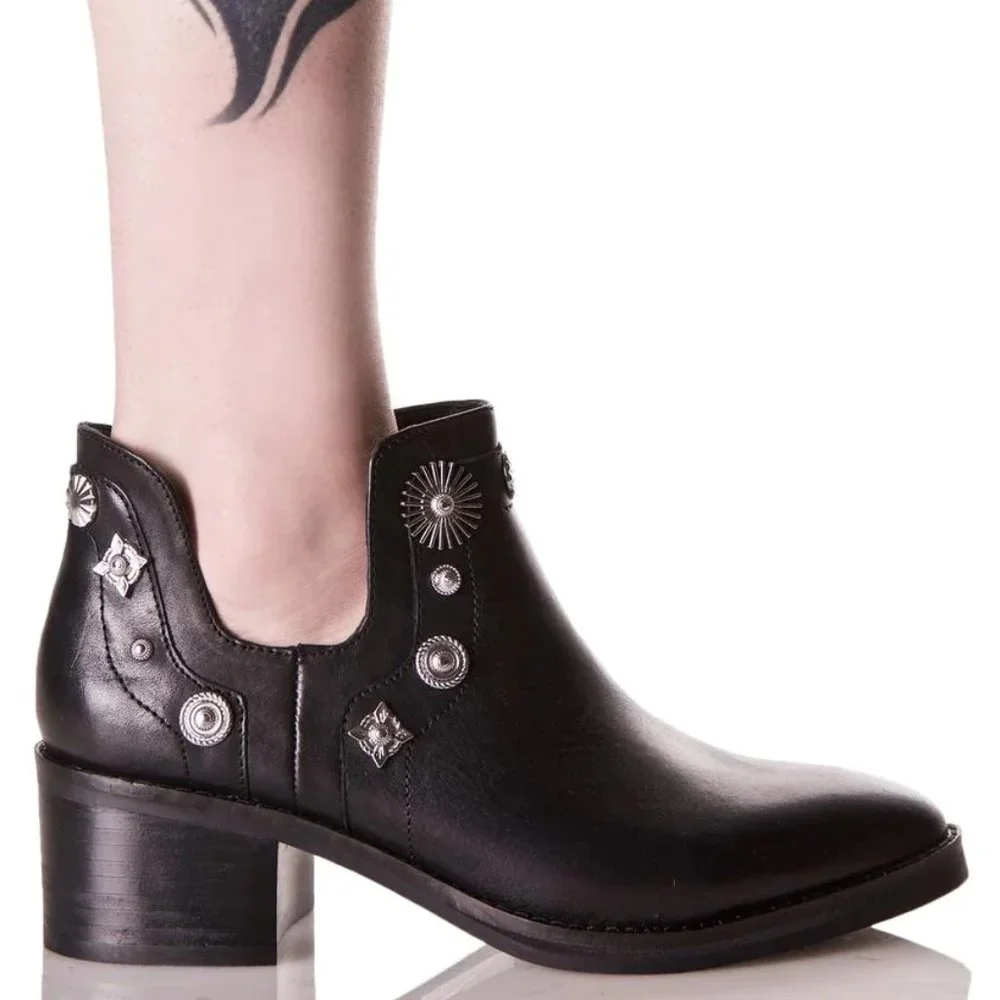 Miista New Boots Black Stud Embellished Booties Leather Women's 9.5 Chic! - Picture 7 of 17